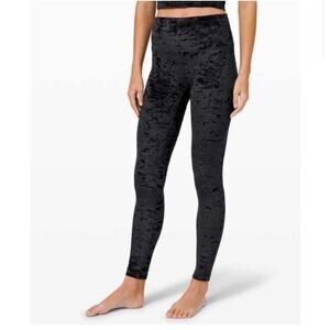 Lululemon Women Wunder Lounge High Rise Crushed Velvet Tight Leggings Black SZ 4